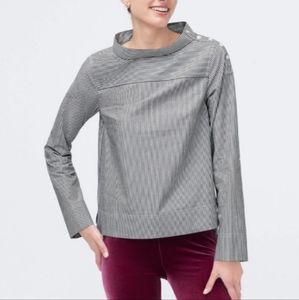 J. Crew Funnel Neck Striped Popover Tunic Blouse Size Small 4 Black White